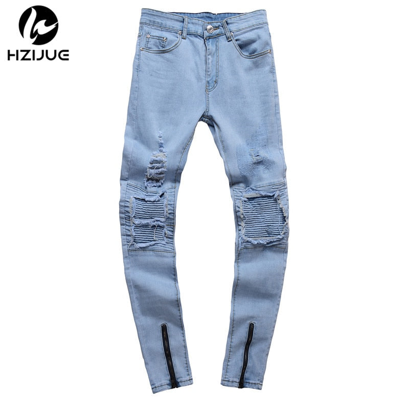 Fit Ripped Jeans Denim Joggers Knee Holes Washed