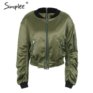 Simplee Winter Waist Belt Bomber Jacket Coat