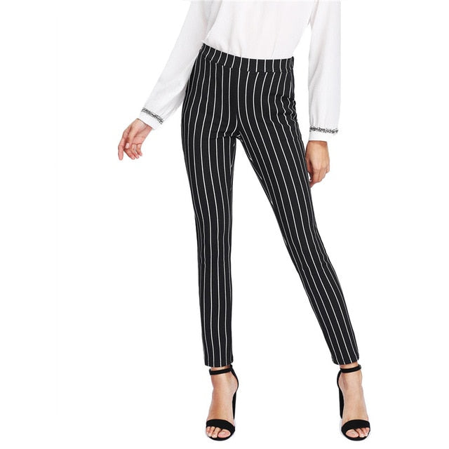 SHEIN Vertical Striped Skinny Trousers