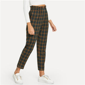 SHEIN Green Office Lady Elegant Fly Plaid Peg