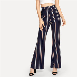 SHEIN Navy Office Lady Highstreet Striped Workwear Trousers