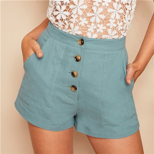 SHEIN Casual Pastel Blue Fly Patch Pocket
