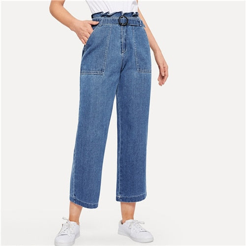 SHEIN Ruffle Waist Culotte Jeans